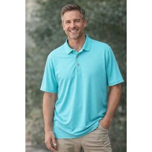 Cubavera Mens XL Turquoise Blue Textured Short Sleeve Polo Shirt Tropical Golf